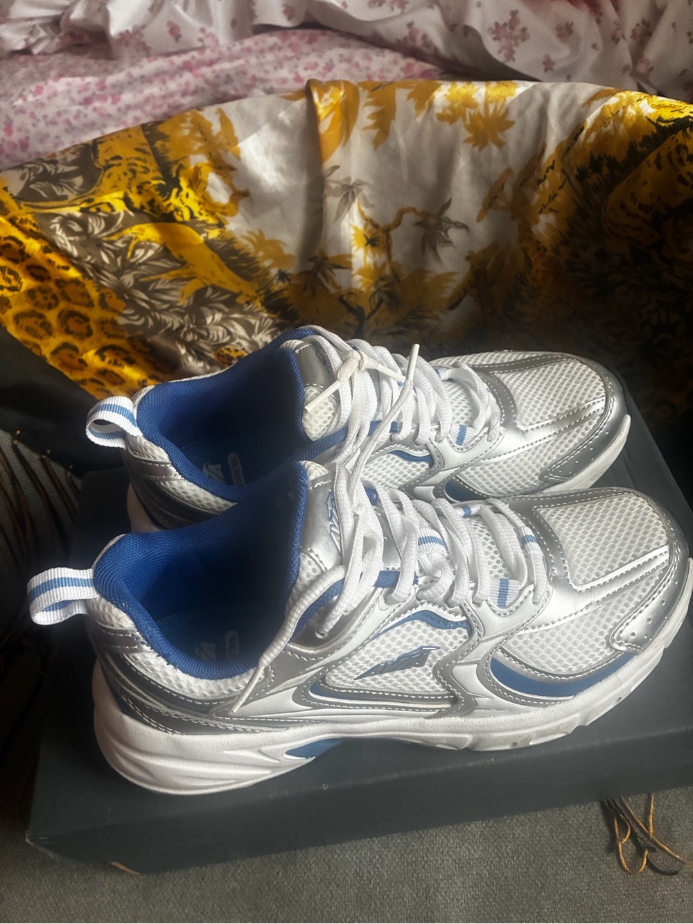 Avia White and Blue Women's Athletic Sneakers